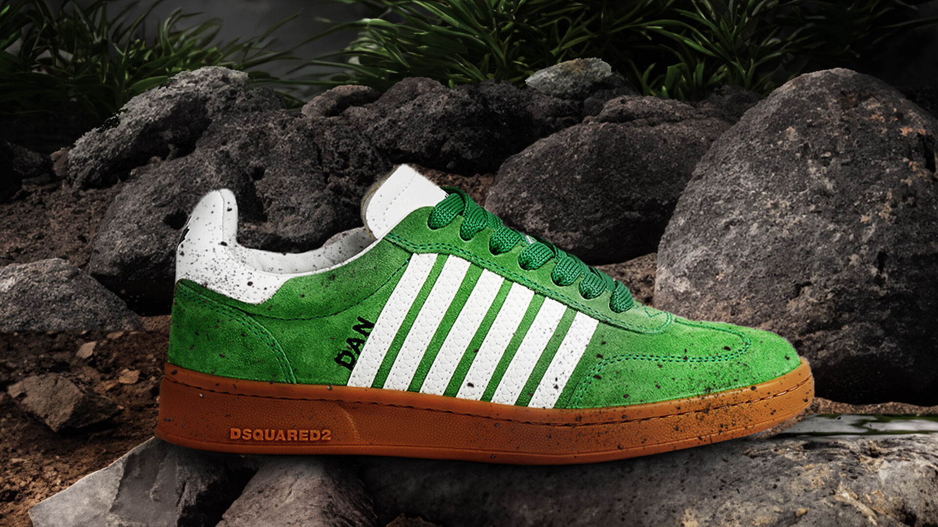 Picture of the boxer shoes in green colorway branded DSQUARED2