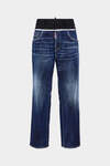 Medium White and Blue Spots Cut Off Loose Fit Jeans número de imagen 1