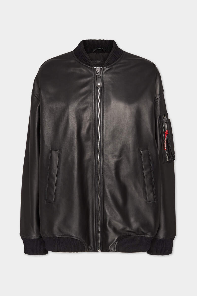 Leather Oversize Bomber Jacket image number 1