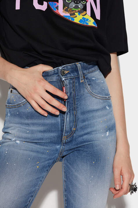 Medium Wash High Waist Cropped Twiggy Jeans image number 3