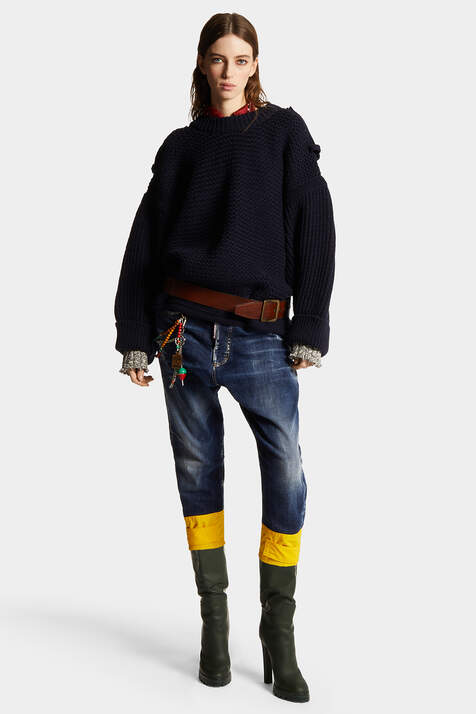 Dark Easy Ripped Wash Fisherman Bottom Cuffs Jeans image number 3