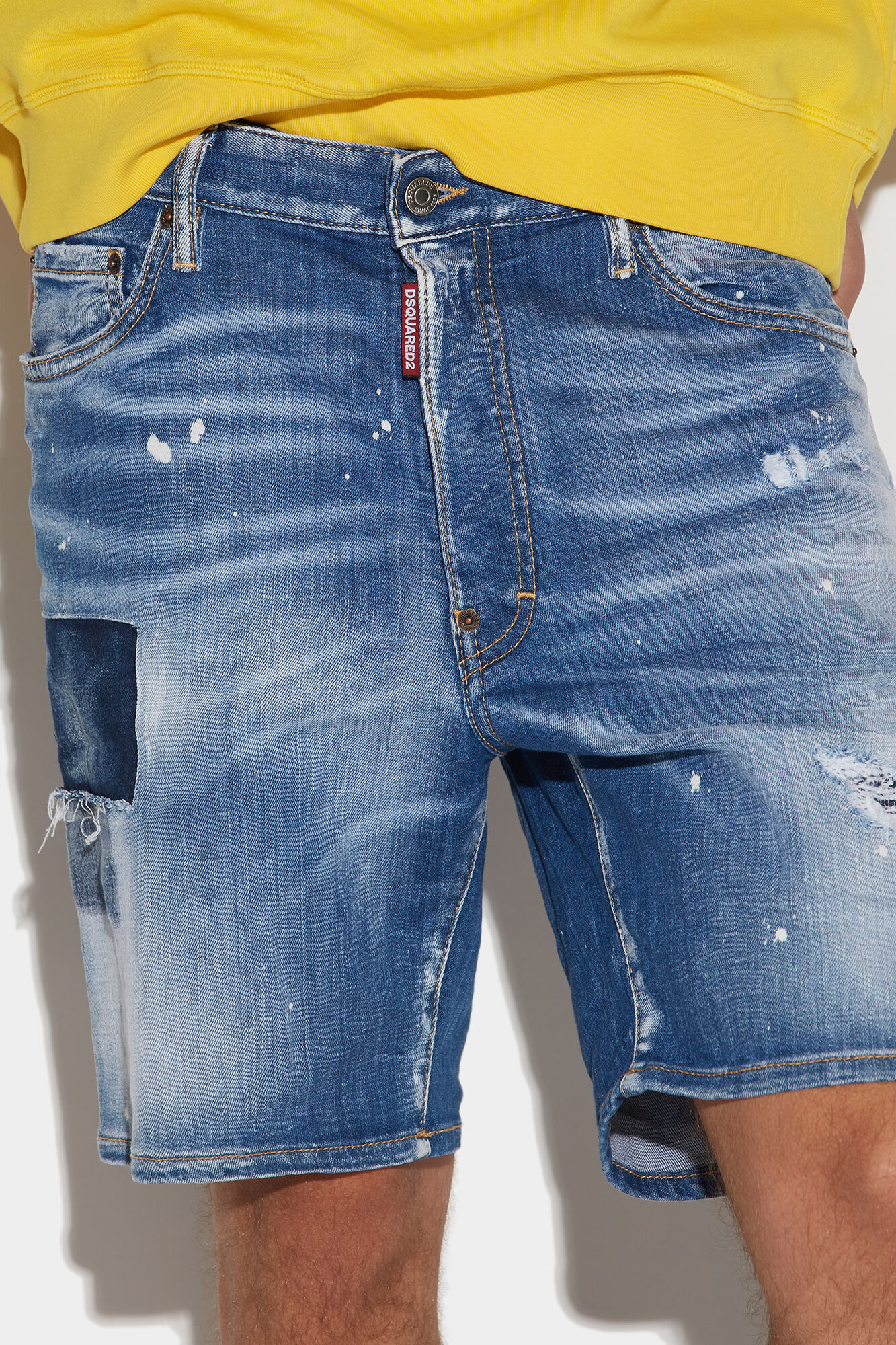 Medium Denim Patches Wash Marine Shorts