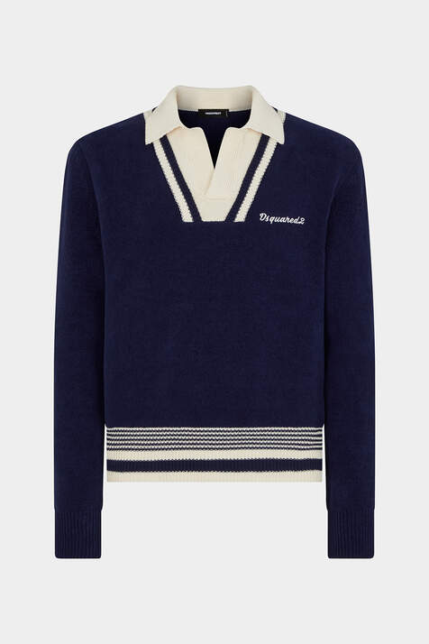 Chenille Knitted Polo Sweater
