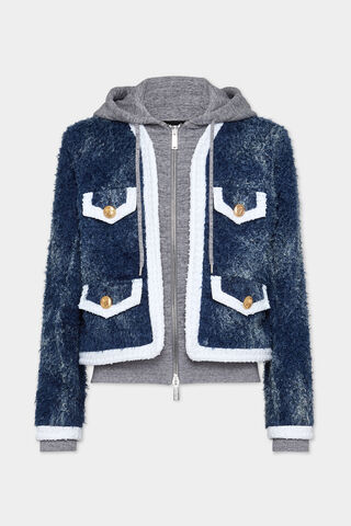 Denim Fur Hoodie Jacket