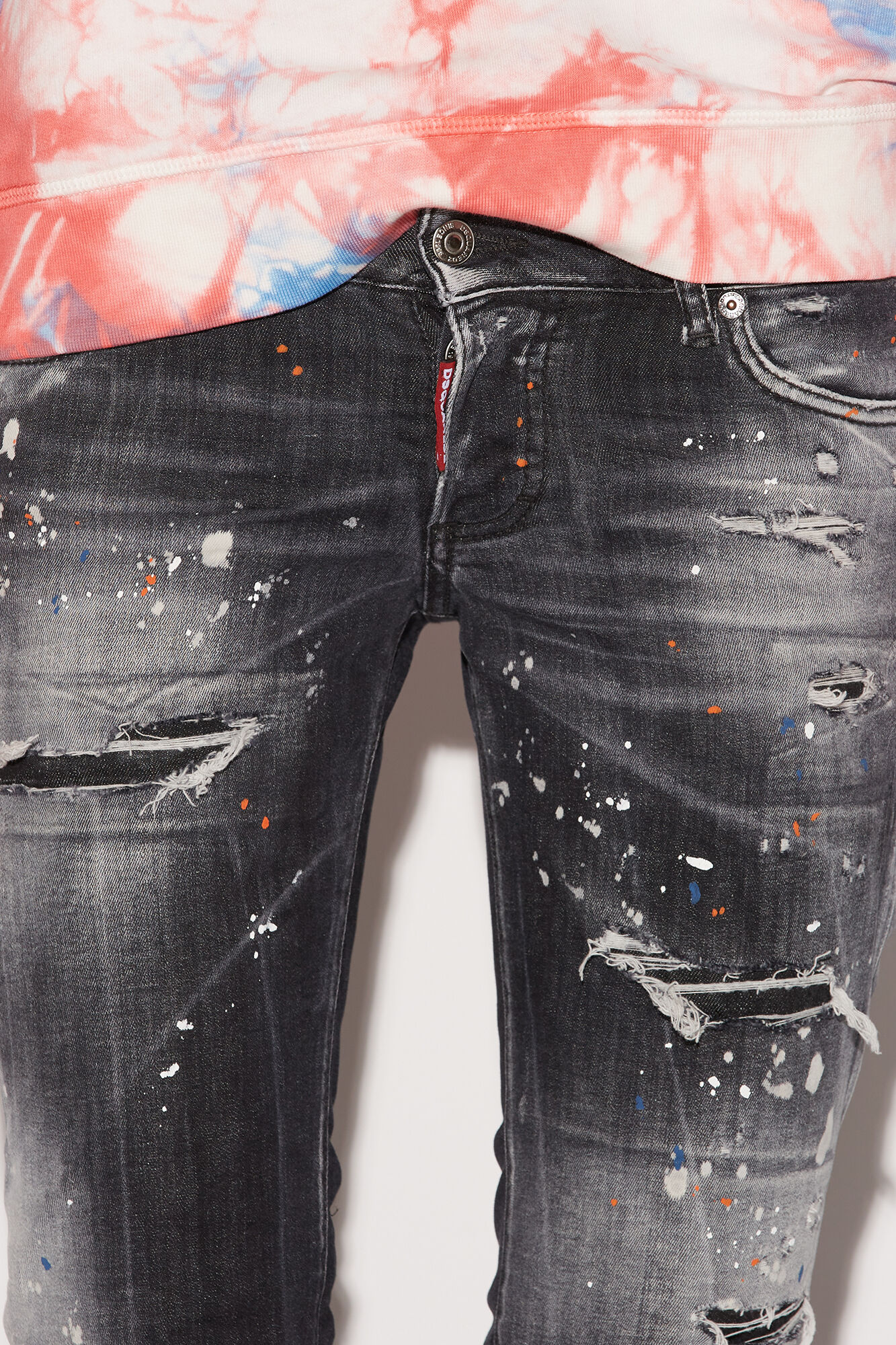 Orange Spots Black Wash Jennifer Cropped Jeans