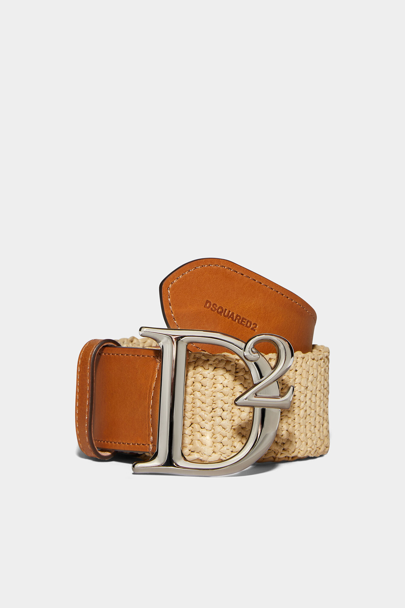 Dsquared2 logo-buckle raffia belt - Brown