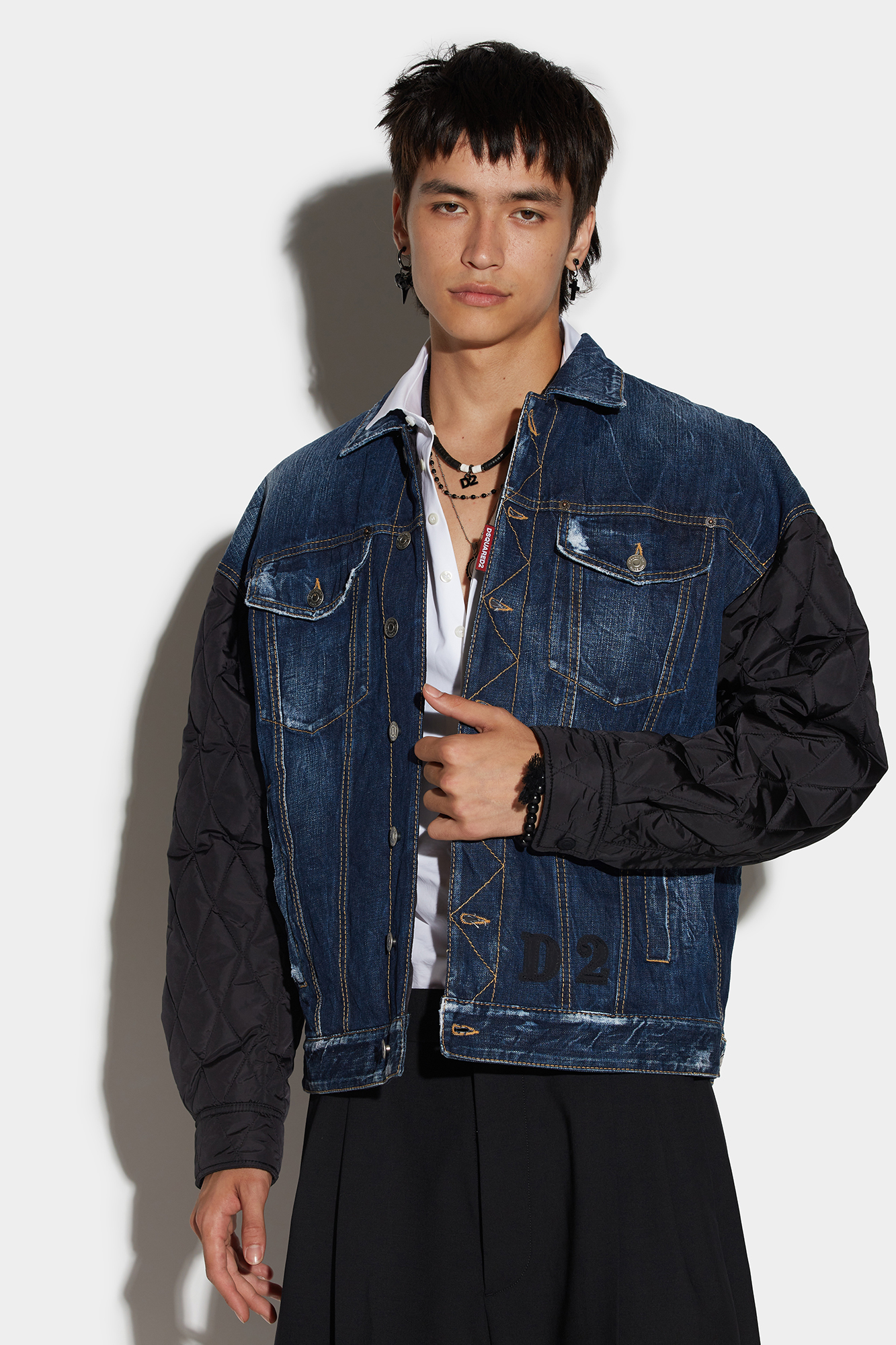 DSQUARED2 D2 QUILTED MIX DROPPED SHOULDER JEAN JACKET