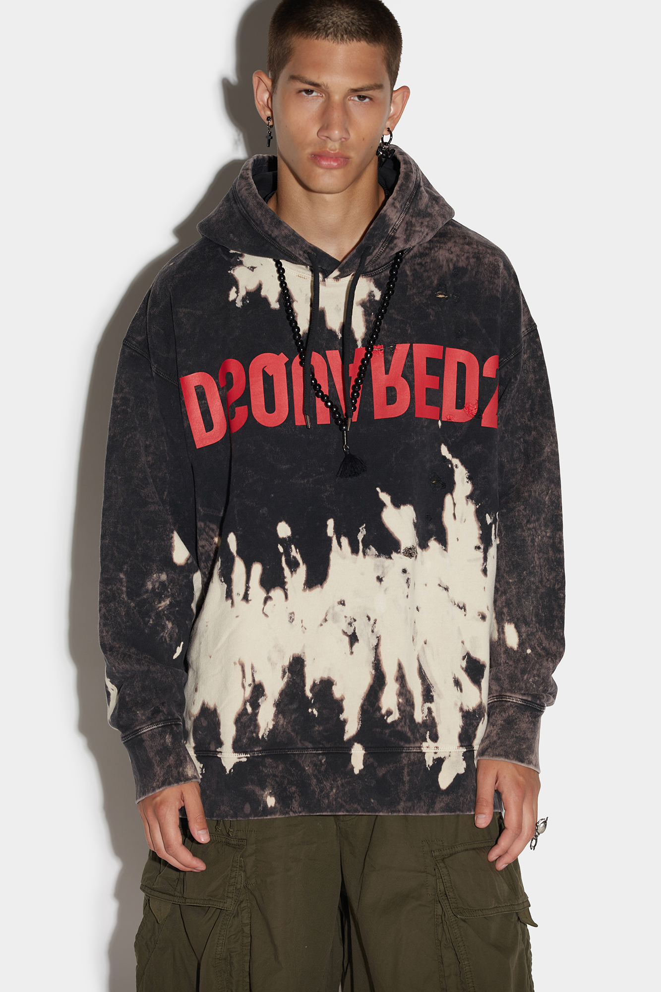 Dsquared2 D2 Reverse Tie&dyed Slouch Hoodie In Red